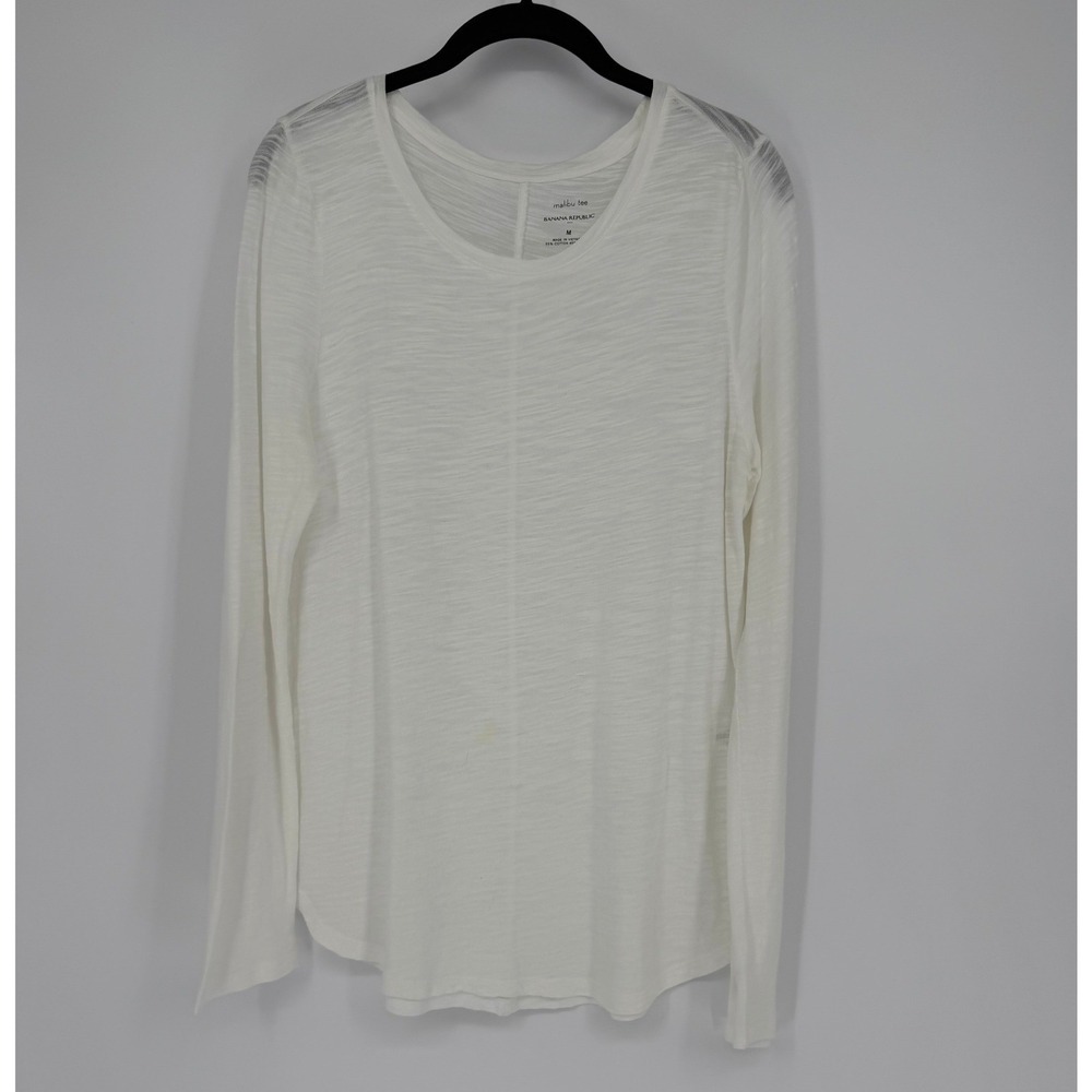 Banana Republic Malibu Tee Womens Medium White Cotton Modal Slub Long Sleeve Top